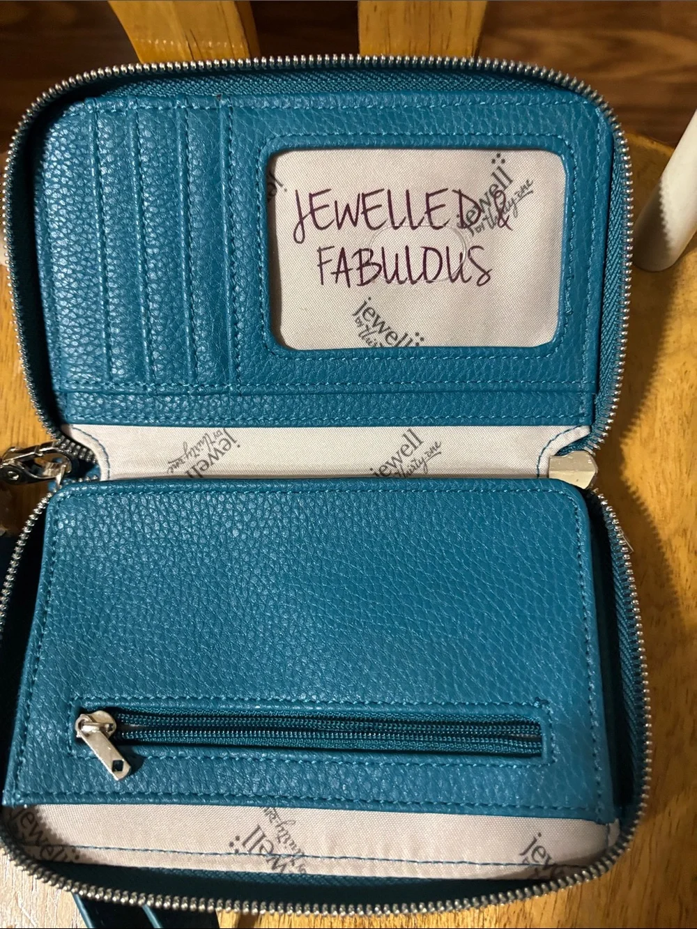 Teal Leather Wristlet Wallet - Unknown Brand